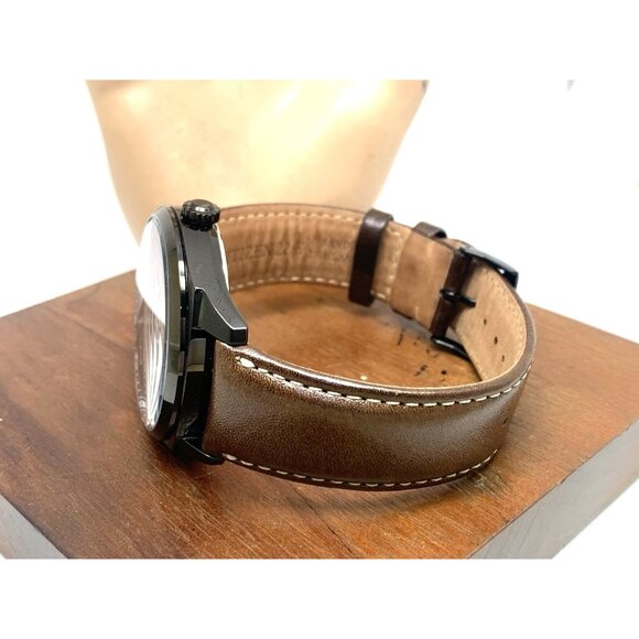 Citizen Men's Watch AO9028-07E Eco-Drive Black Dial Brown Leather Strap 43mm - Picture 10 of 15